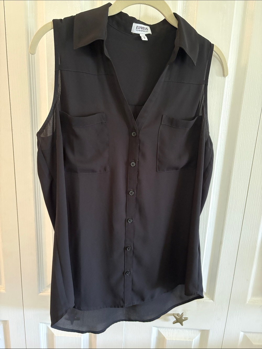 Express Sleeveless Button-Front Black Top